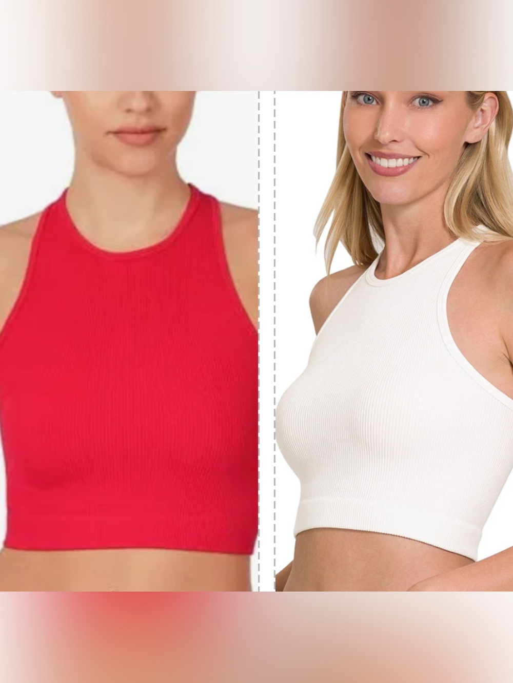 Zenana Red and White Outfitters Ribbed Racerback Tank Crop Tops